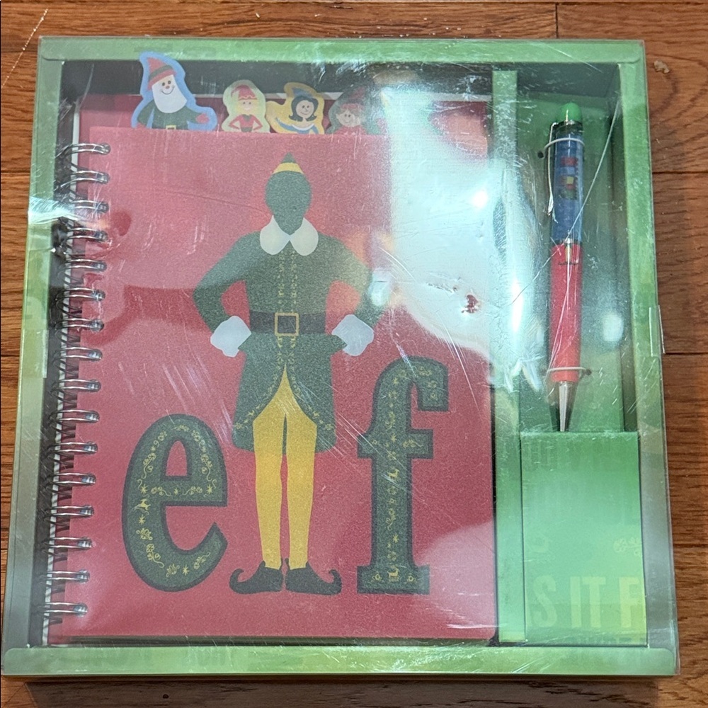 Elf Themed Notebook and Pen Set - Green and Red